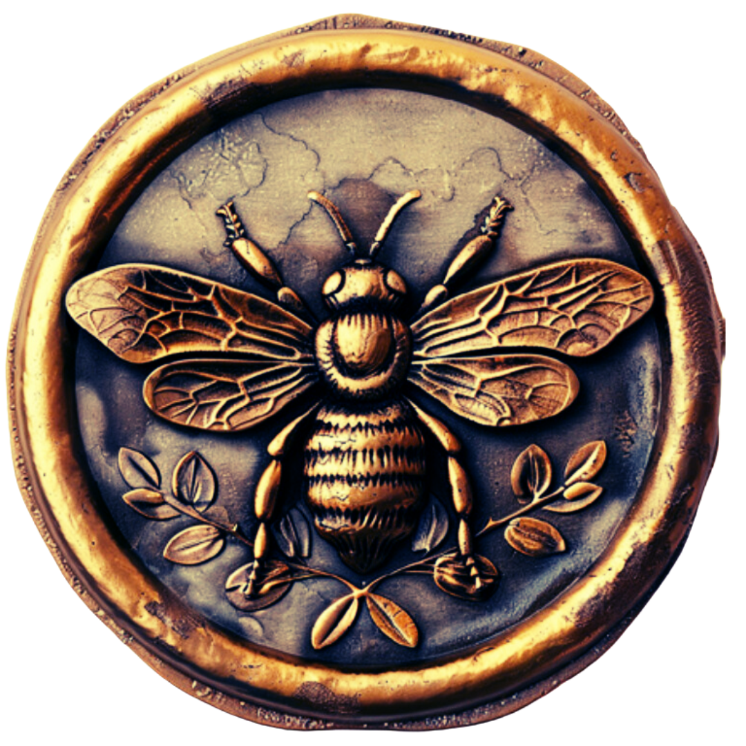 golden wax seal with a honey bee