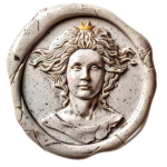 Grey wax seal of a woman who looks classically Roman