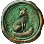 Green patina wax seal for a sitting fox